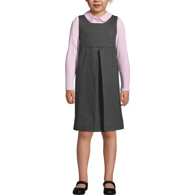 Lands' End Kids'  Girls Ponte Pleat Jumper In Charcoal Heather