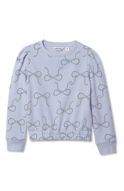 Lands' End Kids'  Girls Puff Shoulder Crew Neck Sweatshirt In Gray