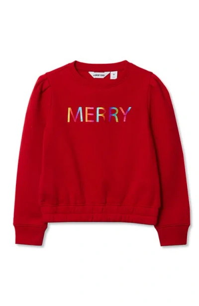 Lands' End Kids'  Girls Puff Shoulder Crew Neck Sweatshirt In Red