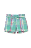 Lands' End Girls Pull On Solid Shorts In Teal Plaid