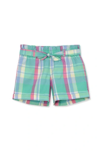 Lands' End Kids'  Girls Pull On Solid Shorts In Teal Plaid