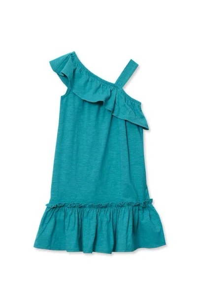 Lands' End Kids'  Girls Ruffle Asymmetrical Dress In Blue