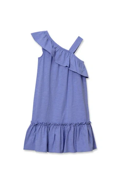 Lands' End Kids'  Girls Ruffle Asymmetrical Dress In Blue