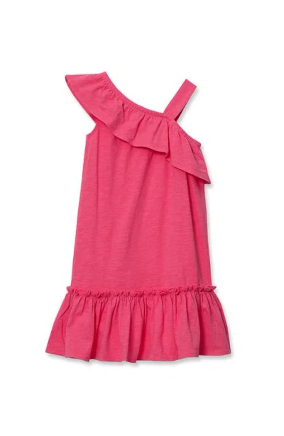 Lands' End Kids'  Girls Ruffle Asymmetrical Dress In Pink