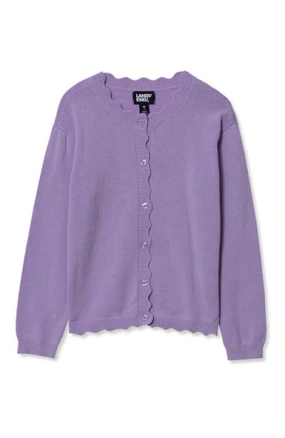 Lands' End Kids'  Girls Scalloped Hem Cardigan In Purple