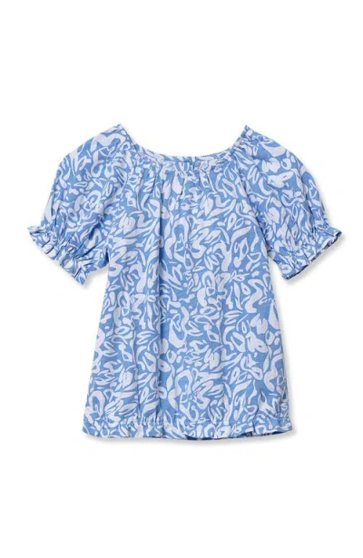 Lands' End Kids'  Girls Shirred Puff Blouse In Blue