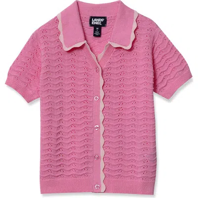 Lands' End Kids'  Girls Short Sleeve Collared Sweater In Multi