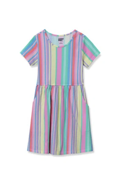 Lands' End Kids'  Girls Short Sleeve Gathered Waist Jersey Dress In Multi