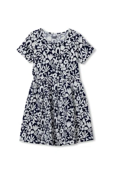 Lands' End Kids'  Girls Short Sleeve Gathered Waist Jersey Dress In Black