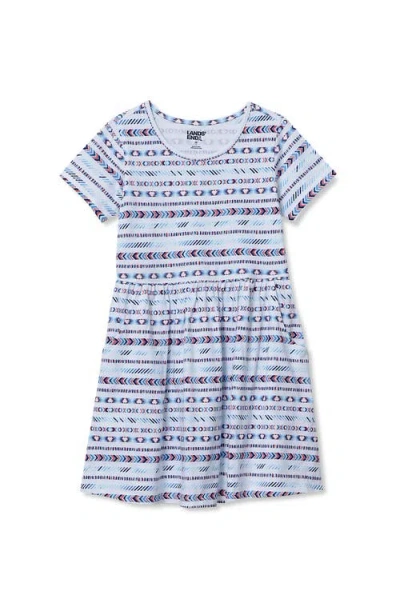 Lands' End Kids'  Girls Short Sleeve Gathered Waist Jersey Dress In Blue