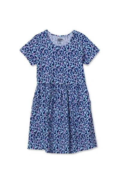 Lands' End Kids'  Girls Short Sleeve Gathered Waist Jersey Dress In Blue