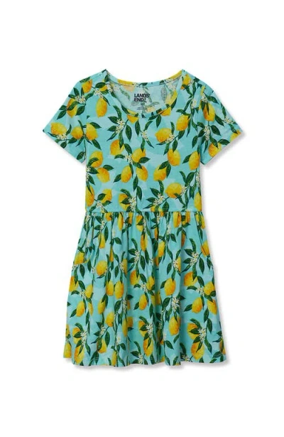 Lands' End Kids'  Girls Short Sleeve Gathered Waist Jersey Dress In Multi