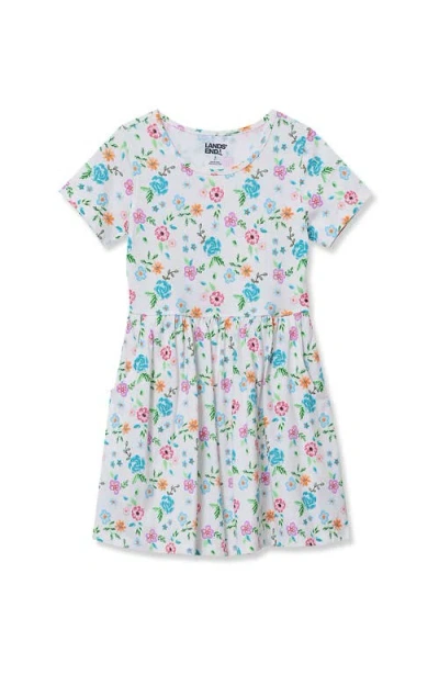 Lands' End Kids'  Girls Short Sleeve Gathered Waist Jersey Dress In Multi