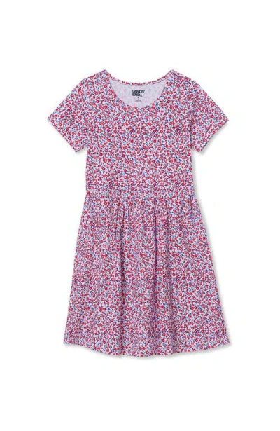 Lands' End Kids'  Girls Short Sleeve Gathered Waist Jersey Dress In Multi