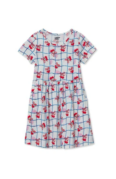 Lands' End Kids'  Girls Short Sleeve Gathered Waist Jersey Dress In White