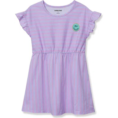 Lands' End Kids'  Girls Short Sleeve Gathered Waist Tunic Top In Purple