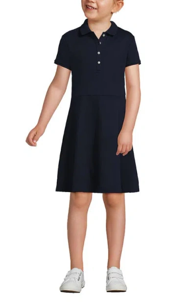 Lands' End Kids'  Girls Short Sleeve Interlock Polo Dress In Blue