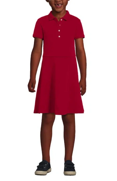 Lands' End Kids'  Girls Short Sleeve Interlock Polo Dress In Burgundy