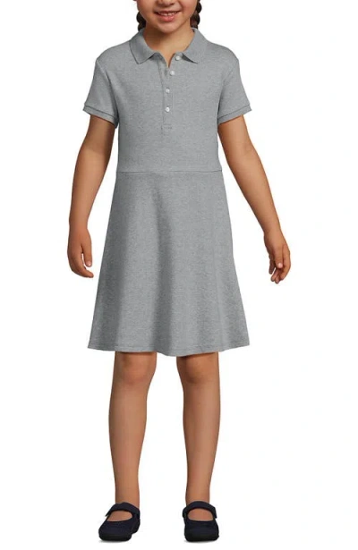 Lands' End Kids'  Girls Short Sleeve Interlock Polo Dress In Gray