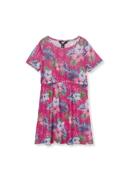 Lands' End Kids'  Girls Short Sleeve Mesh Cover Up In Hot Pink Palm