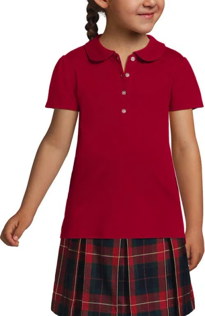 Lands' End Kids'  Girls Short Sleeve Peter Pan Collar Polo Shirt In Red