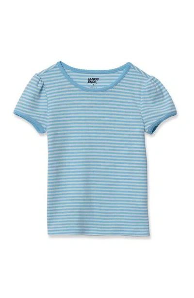Lands' End Kids'  Girls Short Sleeve Pointelle Knit Tee In Blue