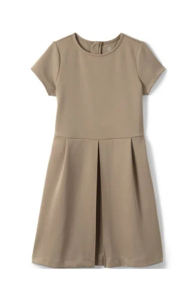 Lands' End Kids'  Girls Short Sleeve Ponte Dress In Khaki