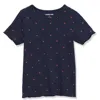 Lands' End Kids'  Girls Short Sleeve Ribbed Henley T-shirt In Deep Sea Navy Mini Hearts