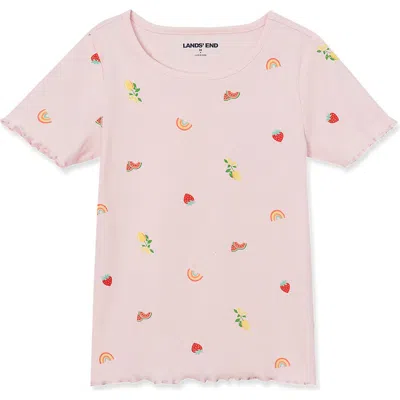 Lands' End Kids'  Girls Short Sleeve Ribbed Henley T-shirt In Fruity Rainbows