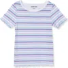 Lands' End Girls Short Sleeve Ribbed Henley T-shirt In Lilac Stripe