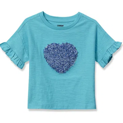 Lands' End Kids'  Girls Short Sleeve Ruffle Tee In Blue