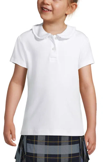 Lands' End Kids'  Girls Short Sleeve Ruffled Peter Pan Collar Knit Shirt In White