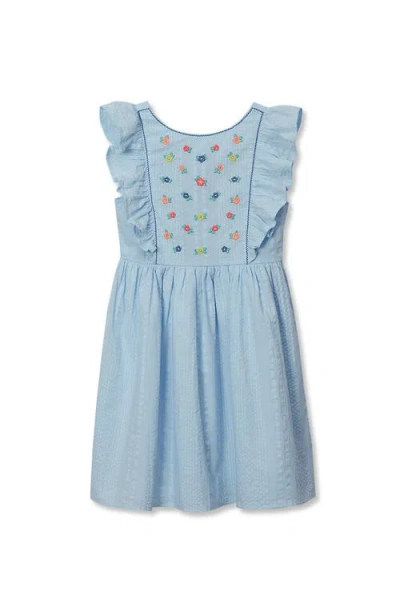 Lands' End Kids'  Girls Short Sleeve Seersucker Dress In Blue