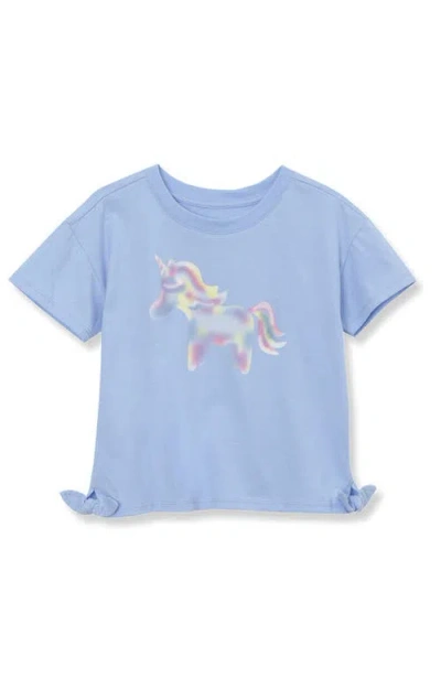 Lands' End Kids'  Girls Short Sleeve Side Tie Graphic Tee In Copen Blue Unicorn