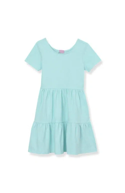 Lands' End Kids'  Girls Short Sleeve Slub Jersey Tiered Dress In Aruba Blue