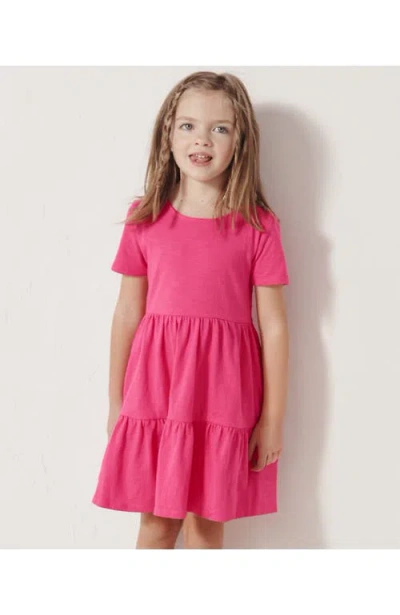 Lands' End Babies'  Girls Short Sleeve Slub Jersey Tiered Dress In Azalea