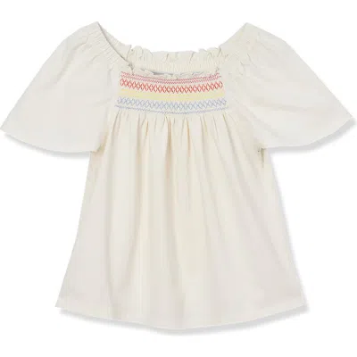 Lands' End Kids'  Girls Short Sleeve Smock Flutter Top In Ivory