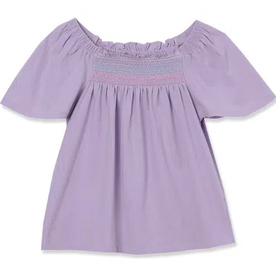 Lands' End Kids'  Girls Short Sleeve Smock Flutter Top In Pastel Lilac