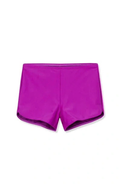 Lands' End Kids'  Girls Slim Boyshort Swim Bottoms In Neon Purple