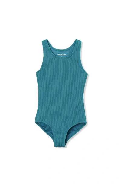 Lands' End Babies'  Girls Slim Chlorine Resistant Racerback One Piece Swimsuit In Tile Blue
