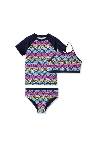 Lands' End Kids'  Girls Slim Chlorine Resistant Short Sleeve Rash Guard Swim Top And Bikini Set In Deep Sea Navy Shells