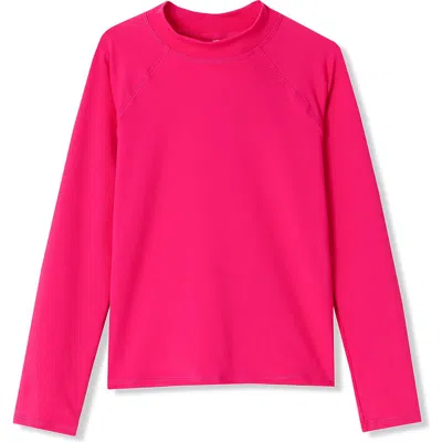 Lands' End Kids'  Girls Slim Long Sleeve Mock Neck Upf 50 Swim Rash Guard In Pink