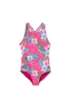 Lands' End Kids'  Girls Slim One Piece Swimsuit In Hot Pink Palm