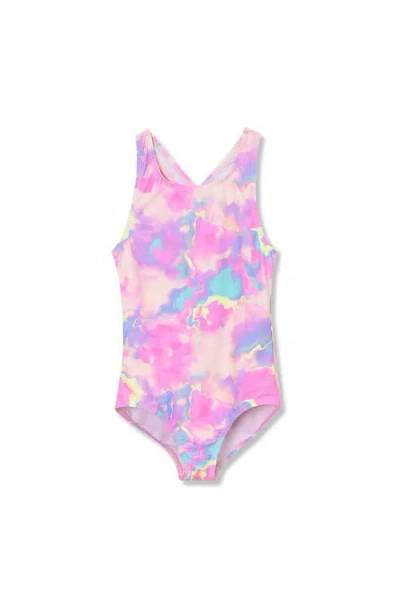 Lands' End Kids'  Girls Slim One Piece Swimsuit In Pink Marble