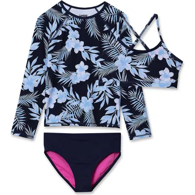 Lands' End Kids'  Girls Slim Rash Guard Swim Top Bikini Top And Bottoms Upf 50 Swimsuit Set In Multi