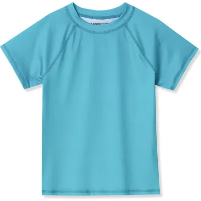 Lands' End Kids'  Girls Slim Short Sleeve Crew Neck Upf 50 Swim Rash Guard In Tile Blue