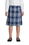 Lands' End Kids'  Girls Slim Solid A-line Skirt Below The Knee In Clear Blue Plaid