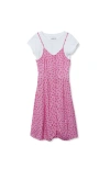 Lands' End Kids'  Girls Slip Dress With Short Sleeve Tee In Pink