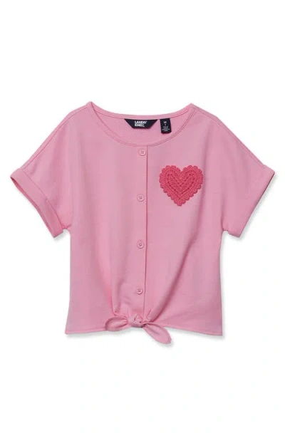 Lands' End Kids'  Girls Slouchy Button Front Terry Knit Top In Pink