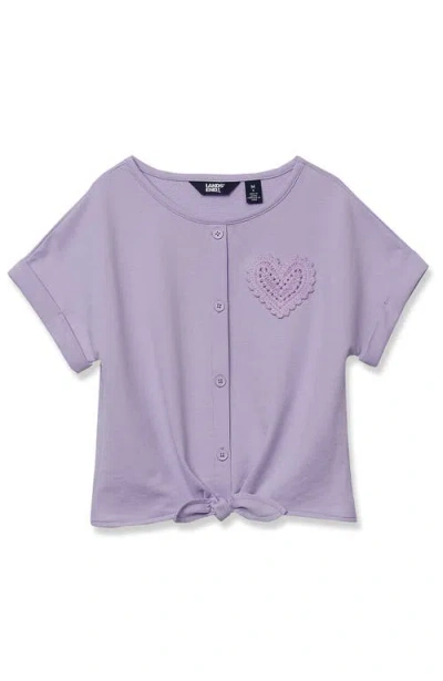 Lands' End Kids'  Girls Slouchy Button Front Terry Knit Top In Purple
